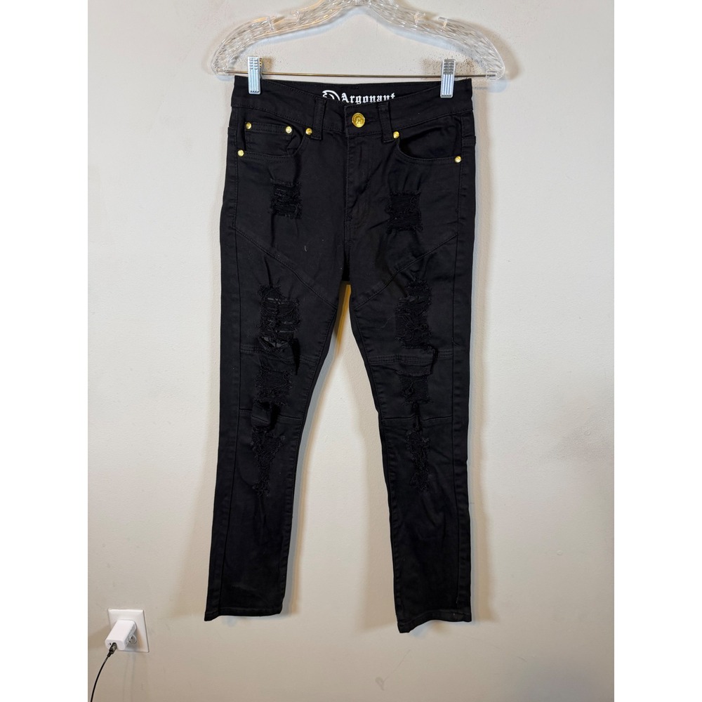 Argonaut Mens Ultra Slim Jeans Distressed Black 28/30